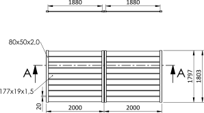 Křídlová brána, hliníková, 4000 x 1803 mm s pohonem STAR3224KR