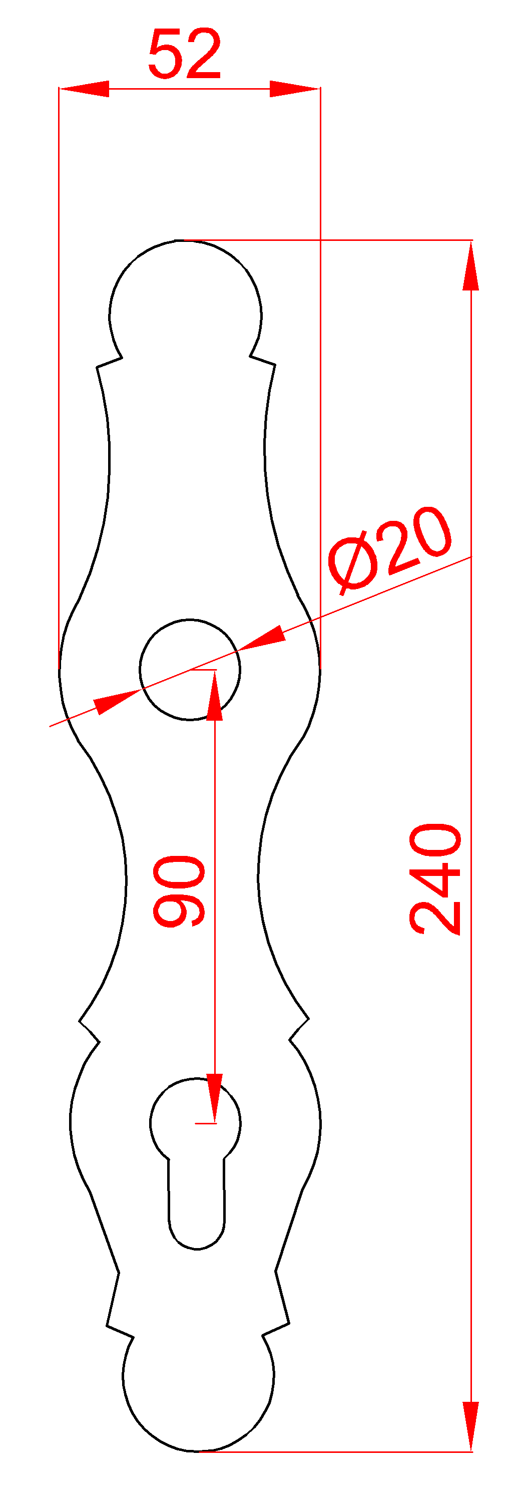 Štítek kovaný H 240 x L 52 mm, rozteč děr 90 mm