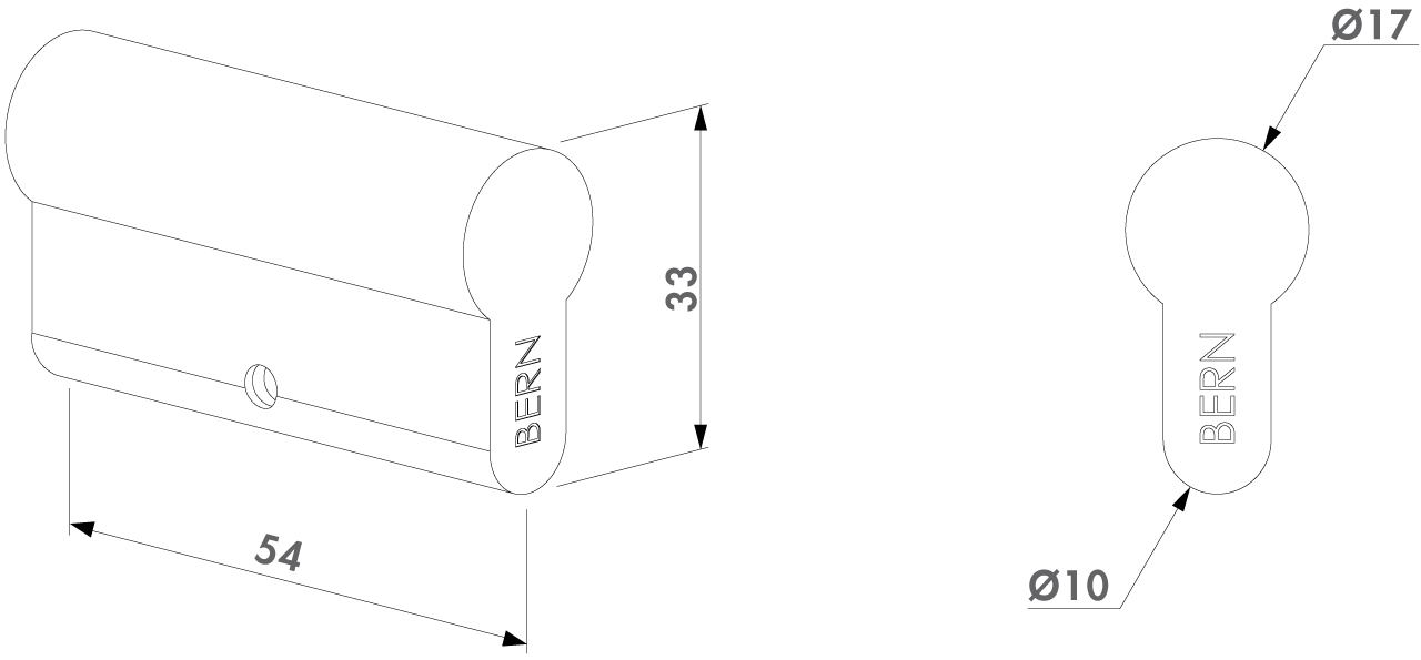 LOCINOX® slepá cylindrická vložka EURO 54mm, niklová, šroub M5x65mm