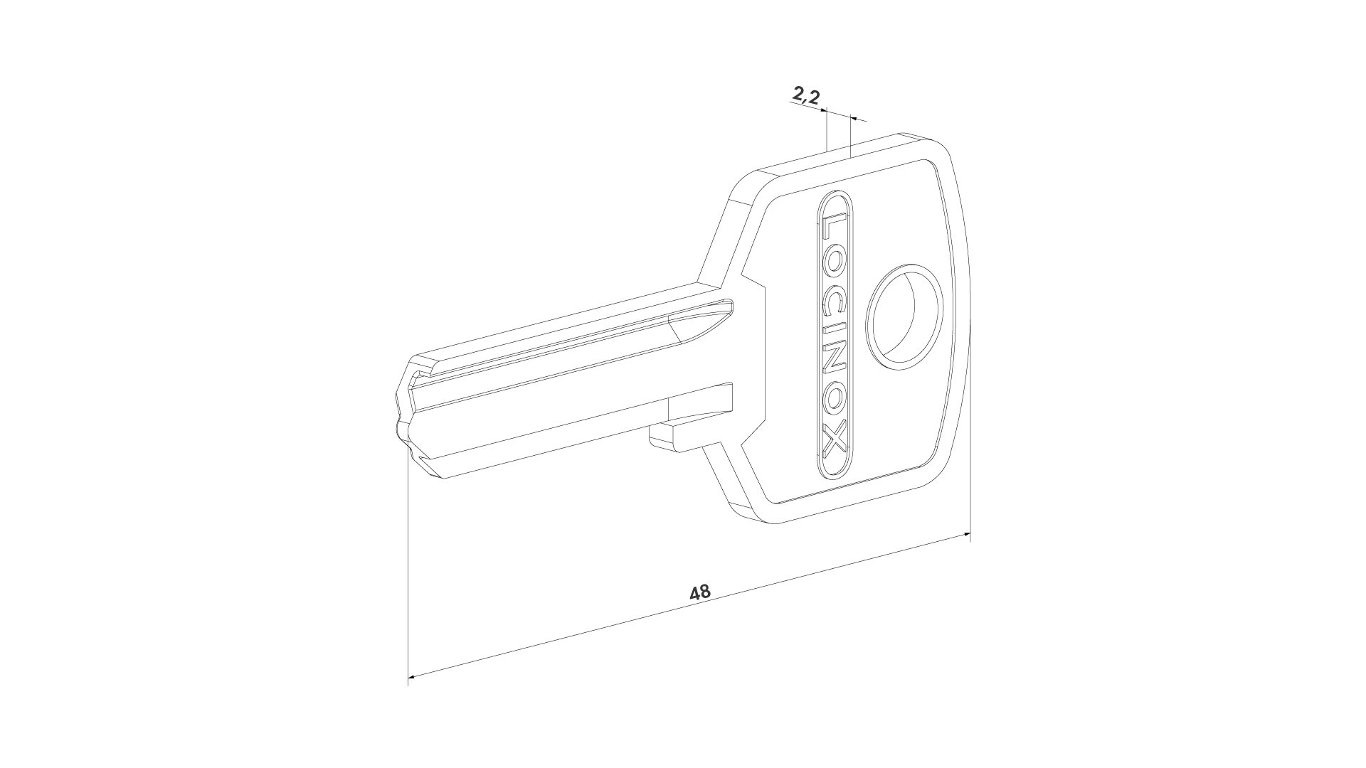 LOCINOX® klíč pro cylindrické vložky 3012-46, surový