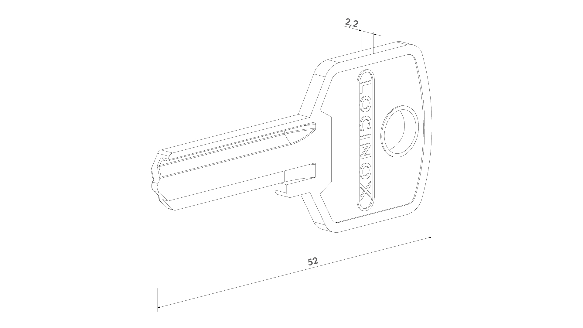 LOCINOX® klíč pro cylinrické vložky 3012-54, surový
