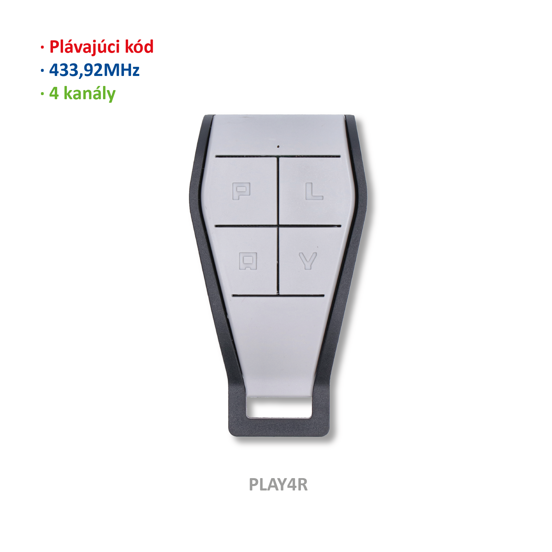 Vysílač 4kanálový, 433MHz, plovoucí kód, černo-šedý