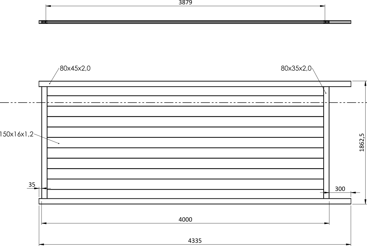Posuvná hliníková brána 4000 x 1862 mm s pohonem TUS4324KSD