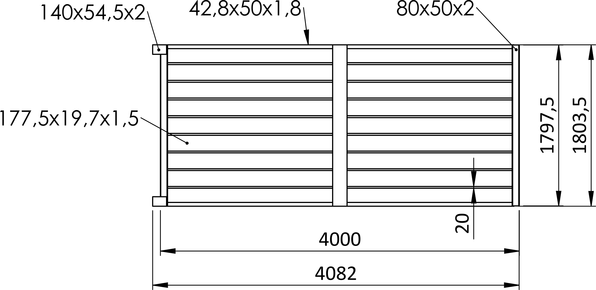 Posuvná hliníková brána 4000 x 1803 mm s pohonem TUS4324KSD