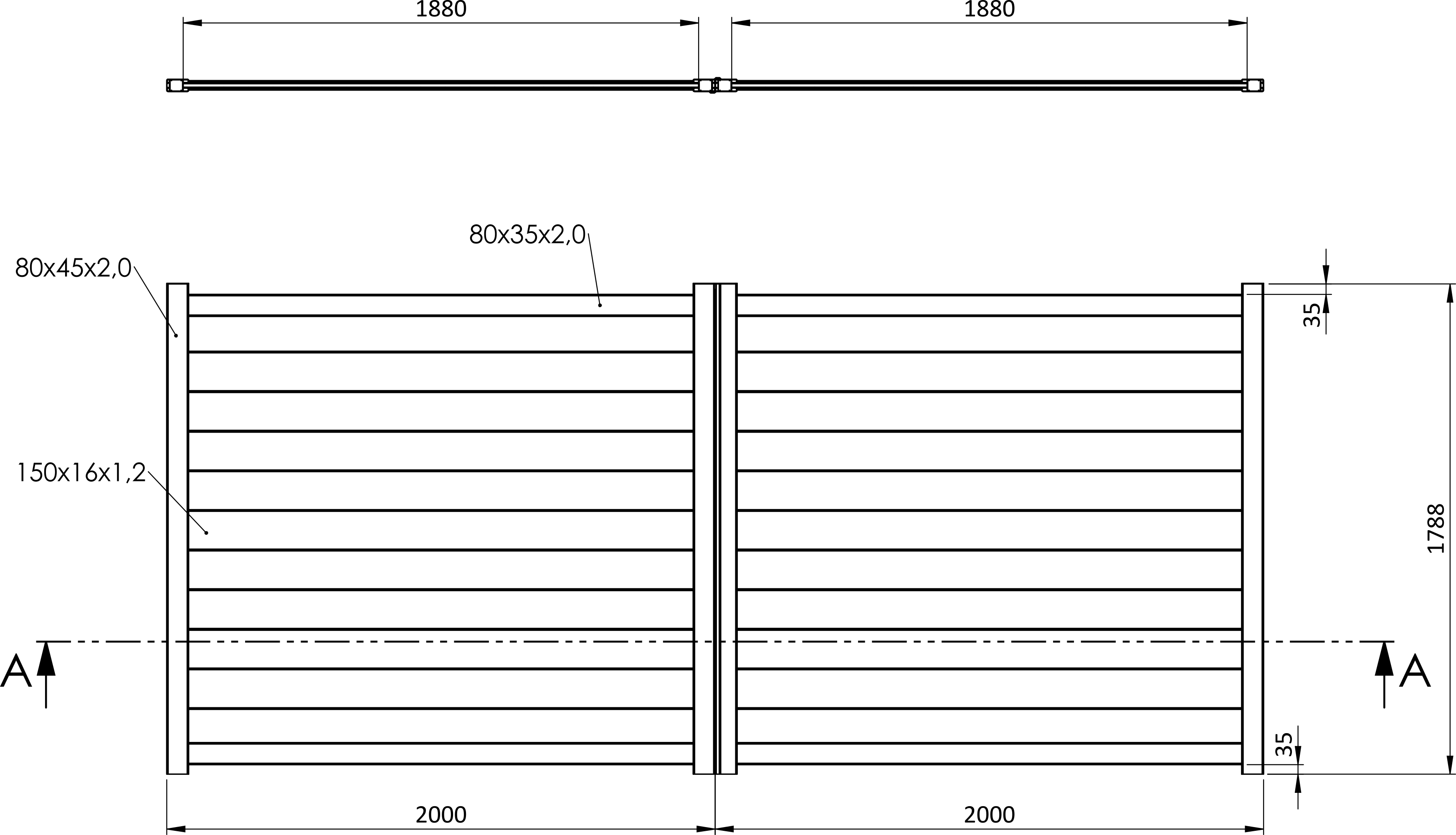 Křídlová brána, hliníková, šířkově nastavitelná, 4000 x 1788 mm