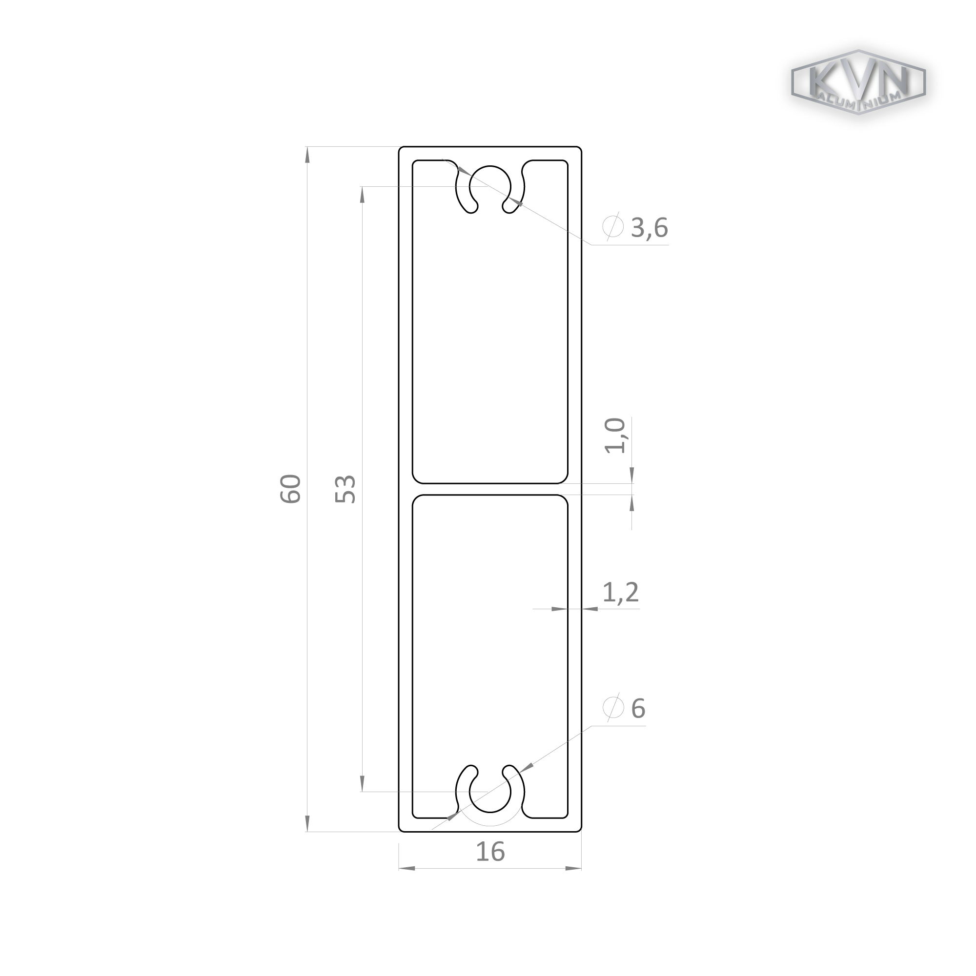 Profil na výplň 60x16mm, materiál EN AW-6060 T66, prírodný hliník bez povrchovej úpravy, cena za KUS