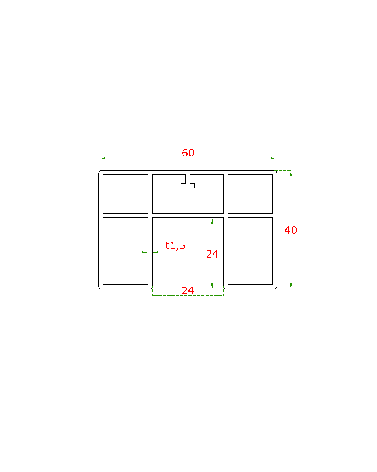 Madlo 60x40mm, L-2500mm pro sklo 8-17.5mm, broušený povrch