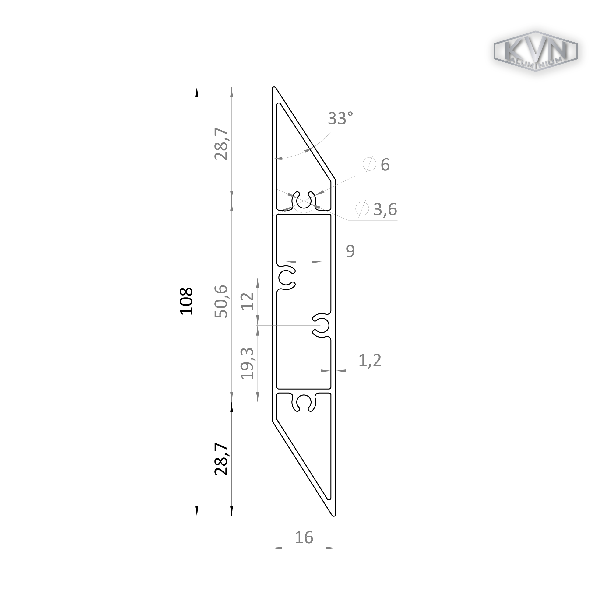 Profil na výplň 108x6mm, materiál EN AW-6060 T66, prírodný hliník bez povrchovej úpravy, cena za KUS