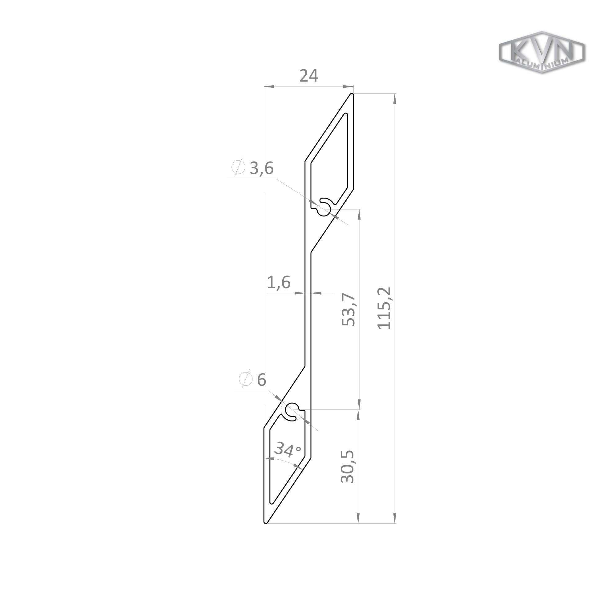 Profil na výplň 115,2x24,4mm, materiál EN AW-6060 T66, prírodný hliník bez povrchovej úpravy, cena za KUS
