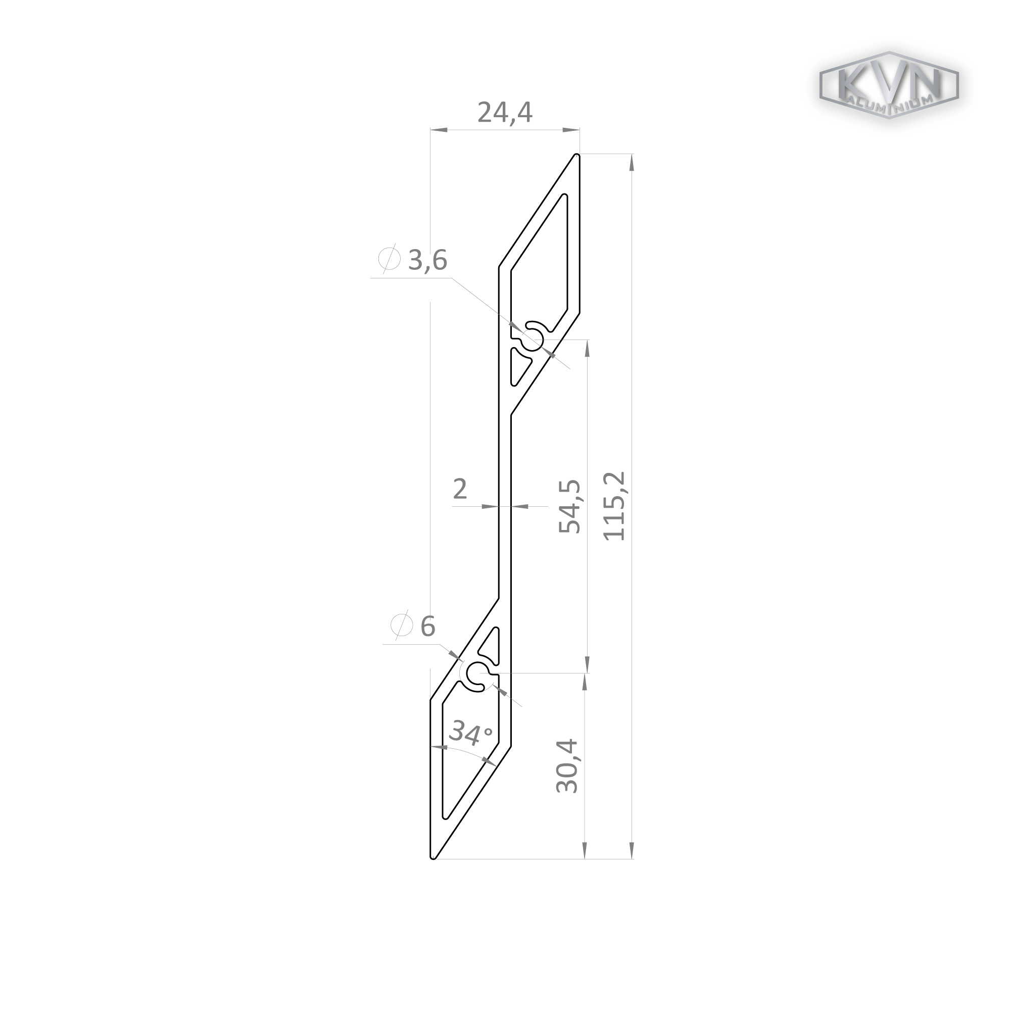 Profil na výplň 115,2x24,4mm, materiál EN AW-6060 T66, prírodn�� hliník bez povrchovej úpravy, cena za meter