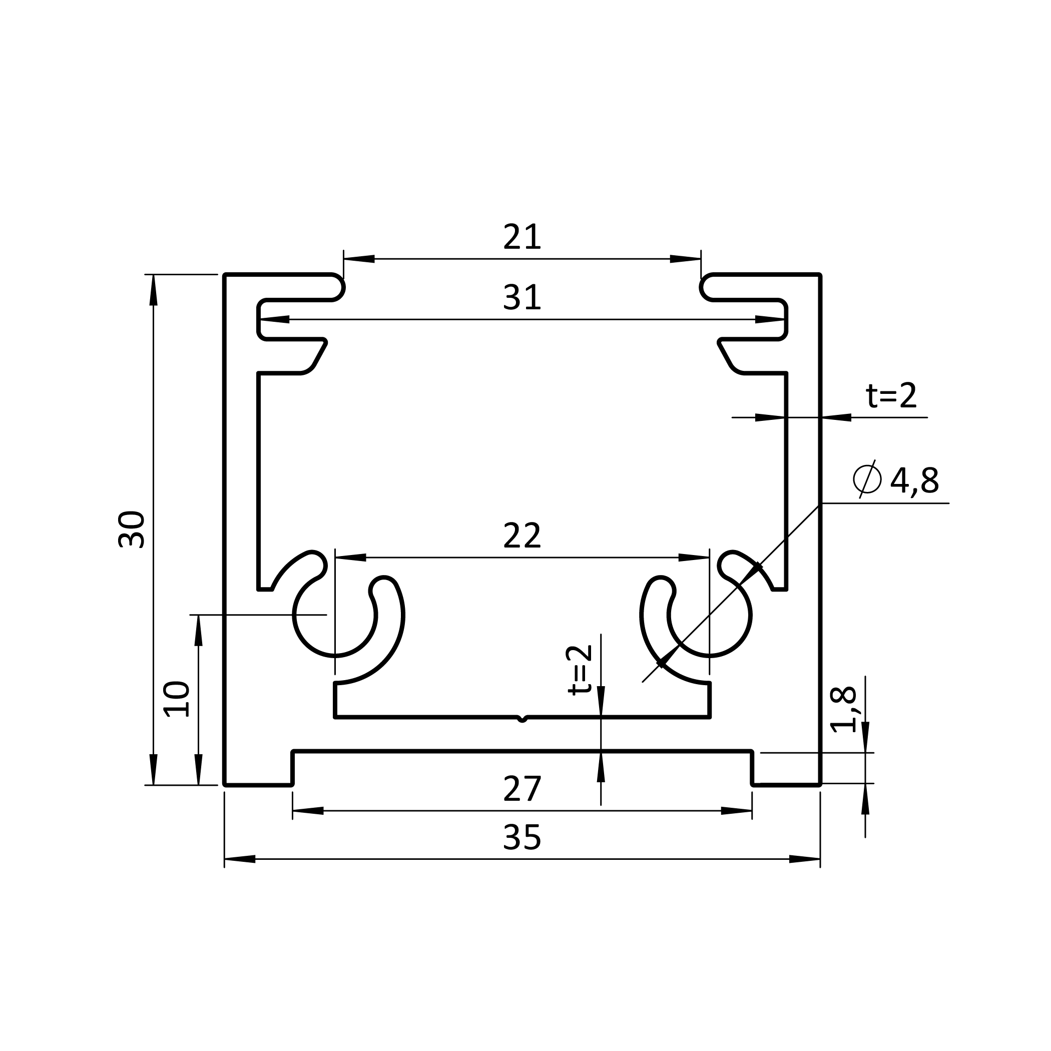 Montážny profil 35x30mm,hliník bez povrchovej úpravy,štruktúra RAL7016
