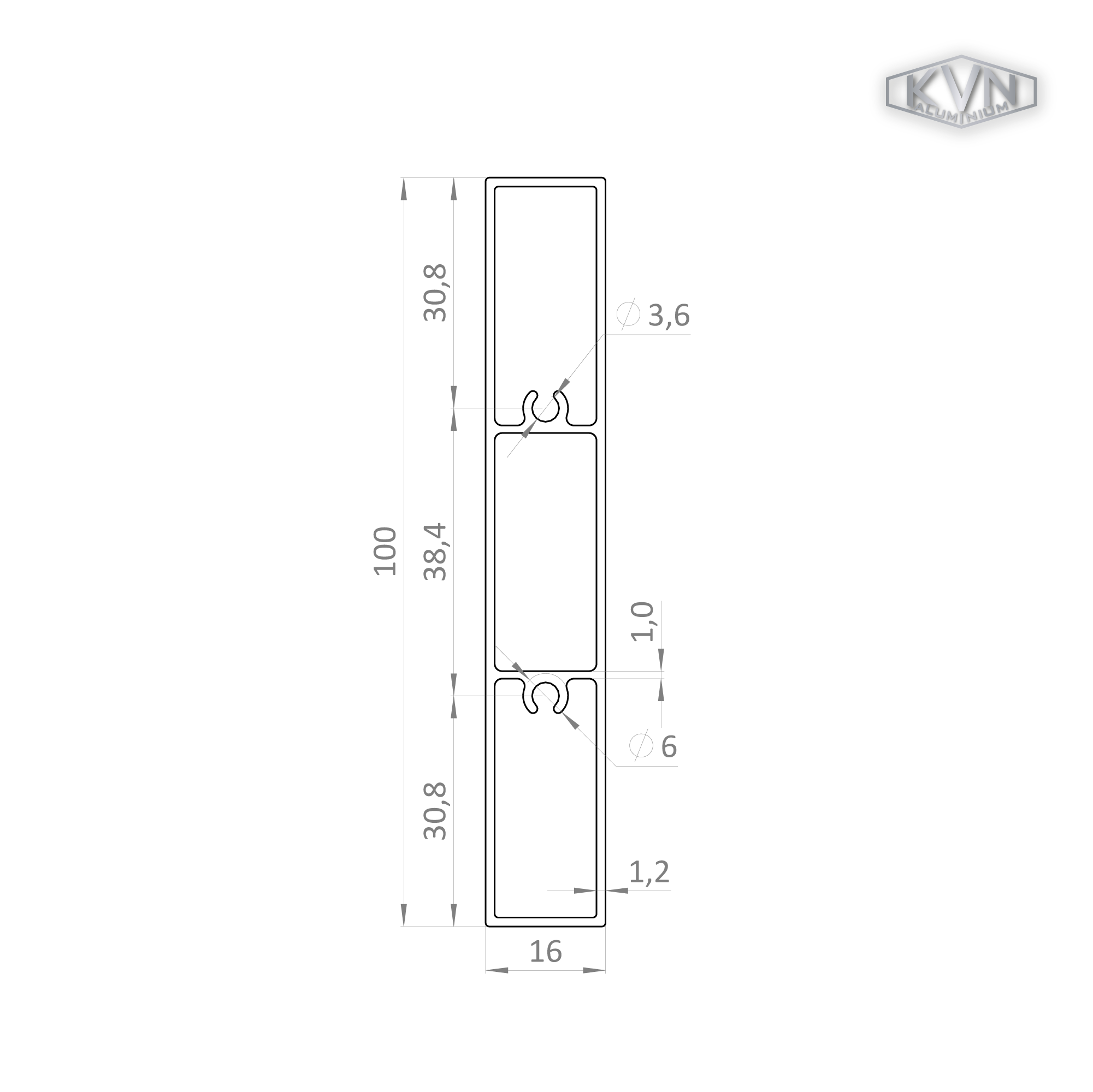Profil na výplň 100x16mm, materiál EN AW-6060 T66,hliník s povrchovou úpravou drevo dekor,odtieň biely dub, cena za mete