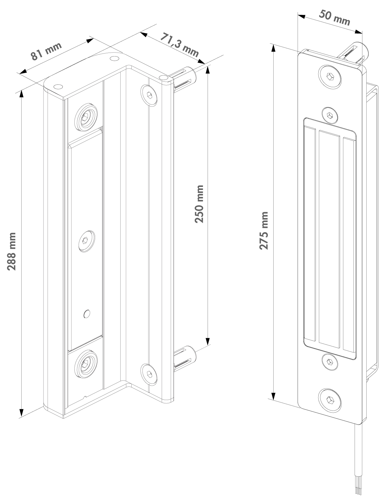 LOCINOX® B-MAG-2500 zadlabávací přídržný elektromagnetický zámek s dorazovou lištou, přídržná síla 2500 N, pro křídlové