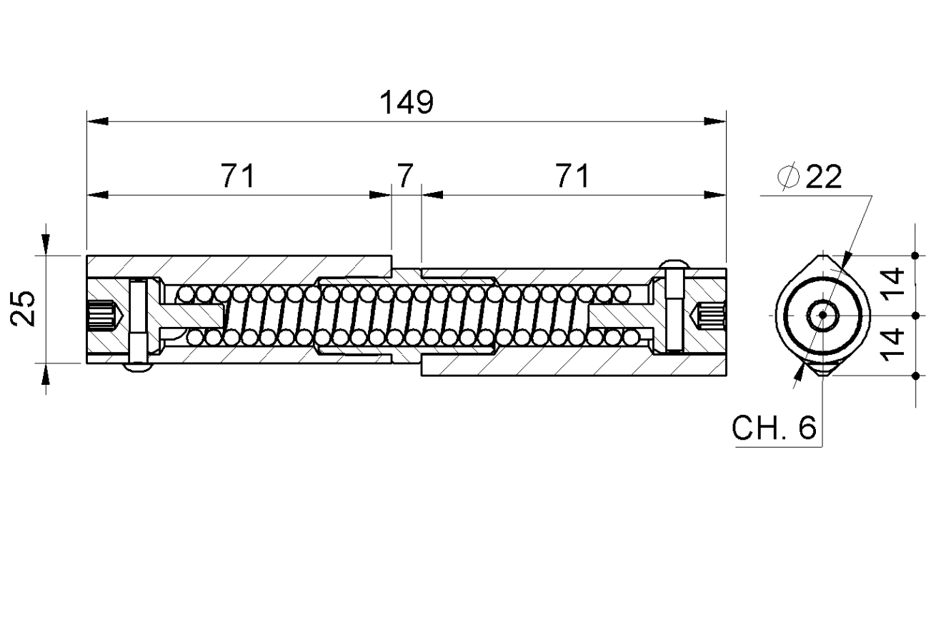 Samozavírací pant dvoudílný H - 150 mm, navařitelný, nastavitelný (pravý)