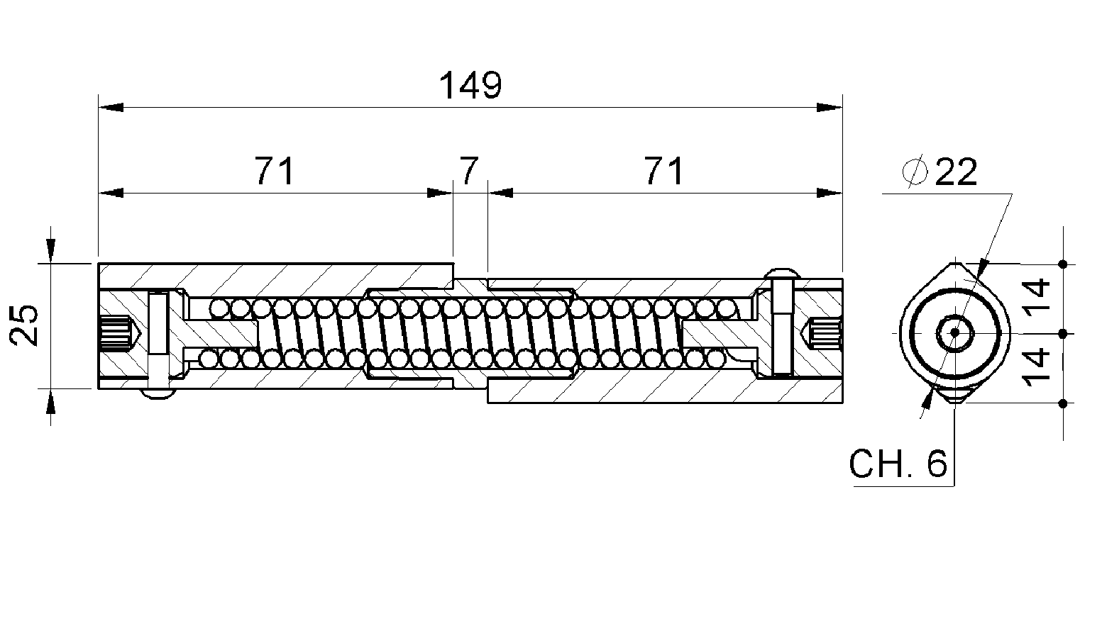 Samozavírací pant dvoudílný H - 150 mm, navařitelný, nastavitelný (levý)