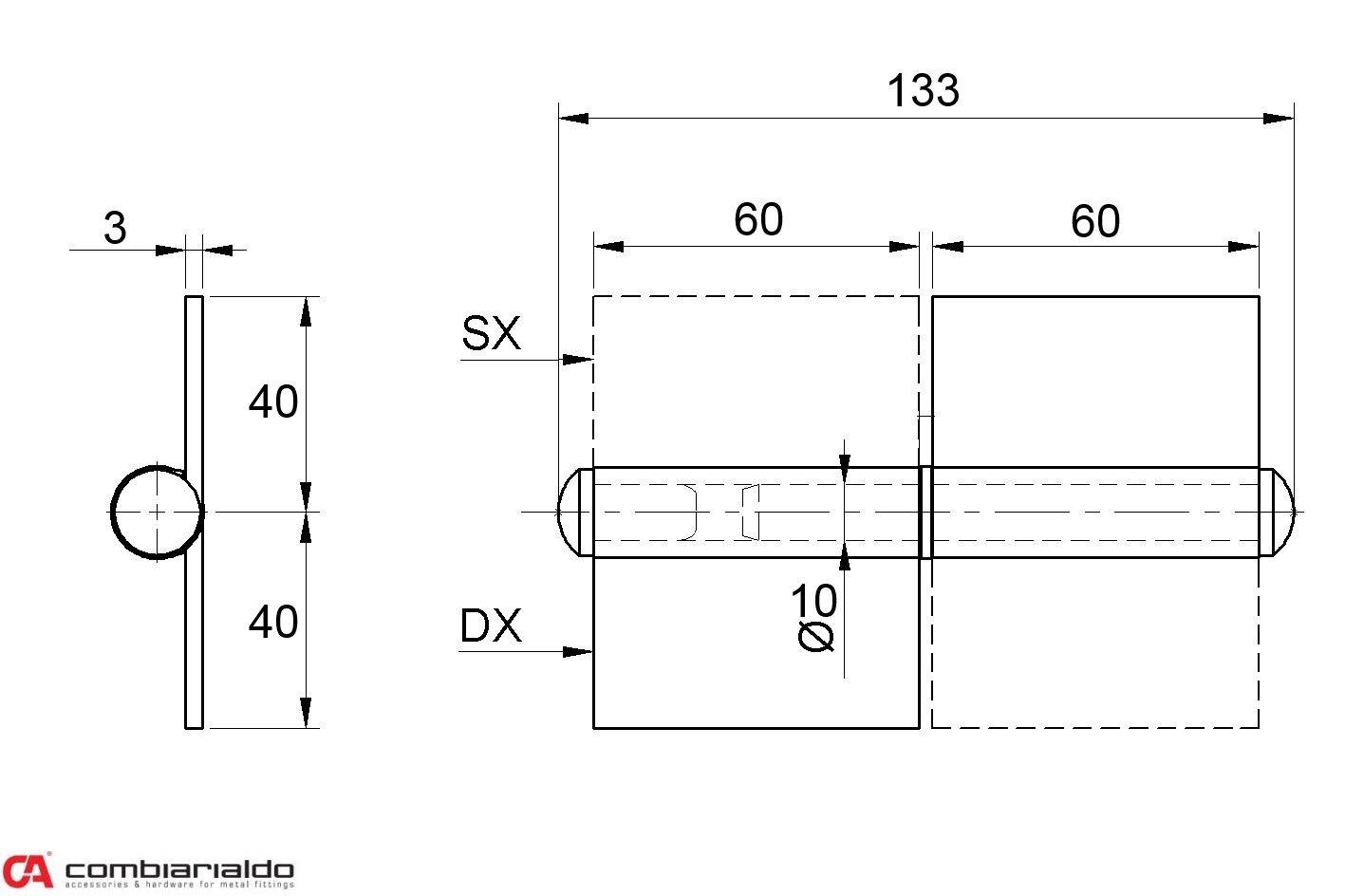Pant s plotnou dvoudílný 120 mm, levý