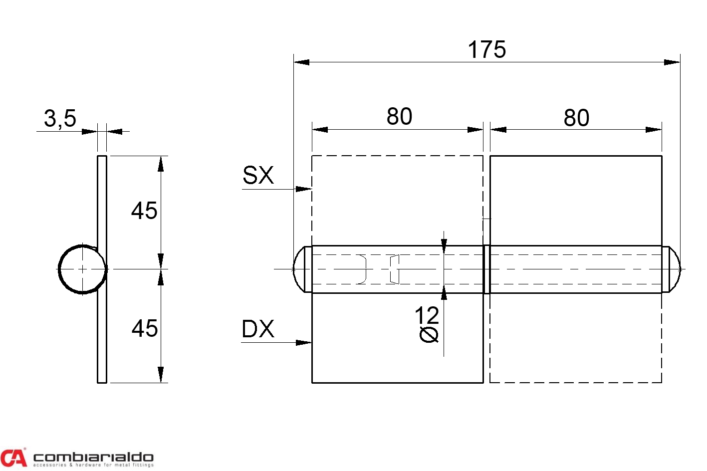 Pant s plotnou dvoudílný 160mm, pravý