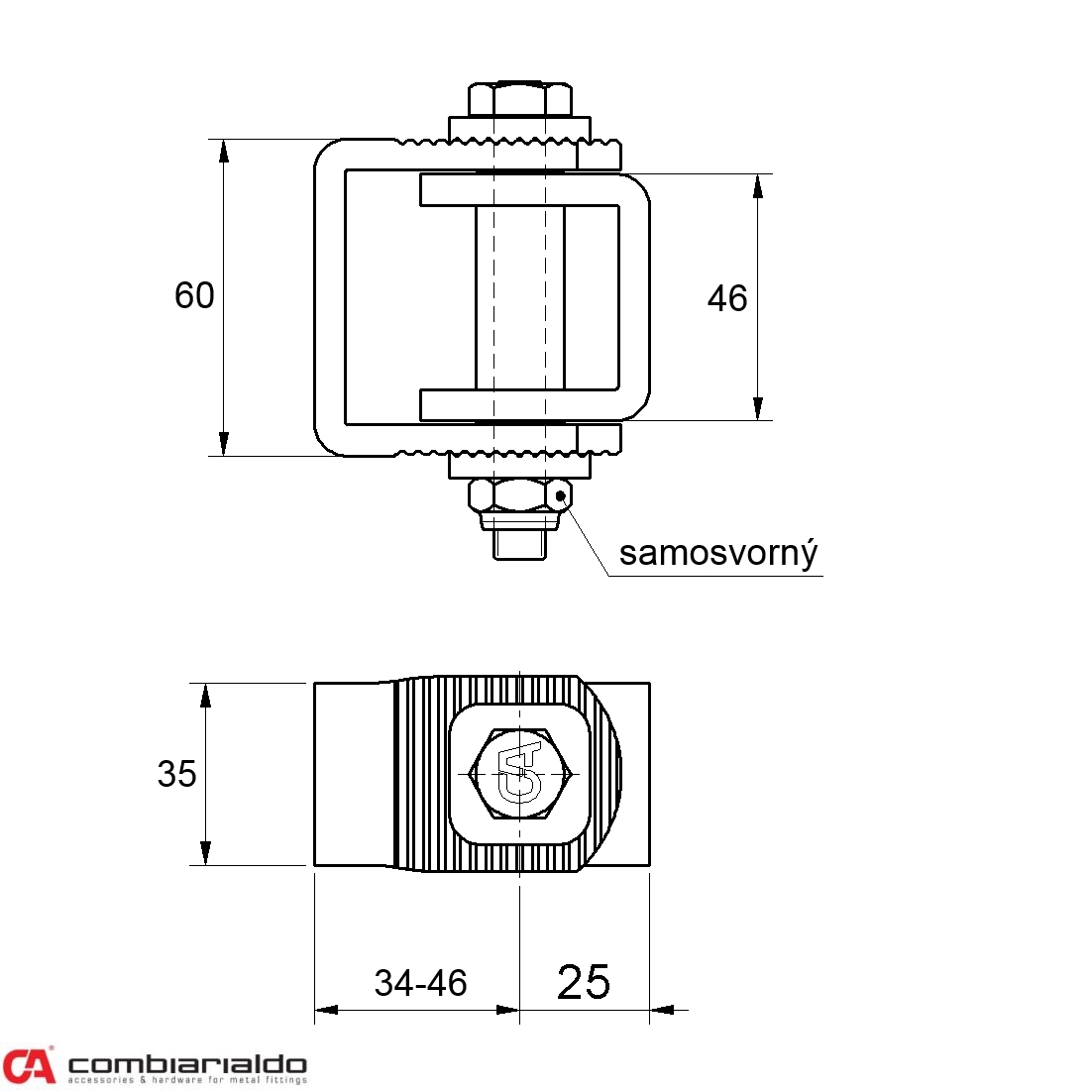 Combi Arialdo Navařovací pant M10x85mm, otevíratelný 90°, nastavitelný 1D, pozinkovaný