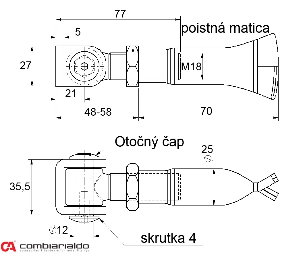 Combi Arialdo závěs M18 na chemickou kotvu, otevíratelný 90°, nastavitelný 1D s kontramaticí, částečně pozinkovaný