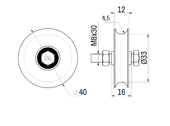 Kladka ø 40mm jednoložiskové Combi Arialdo, nosnost 60kg