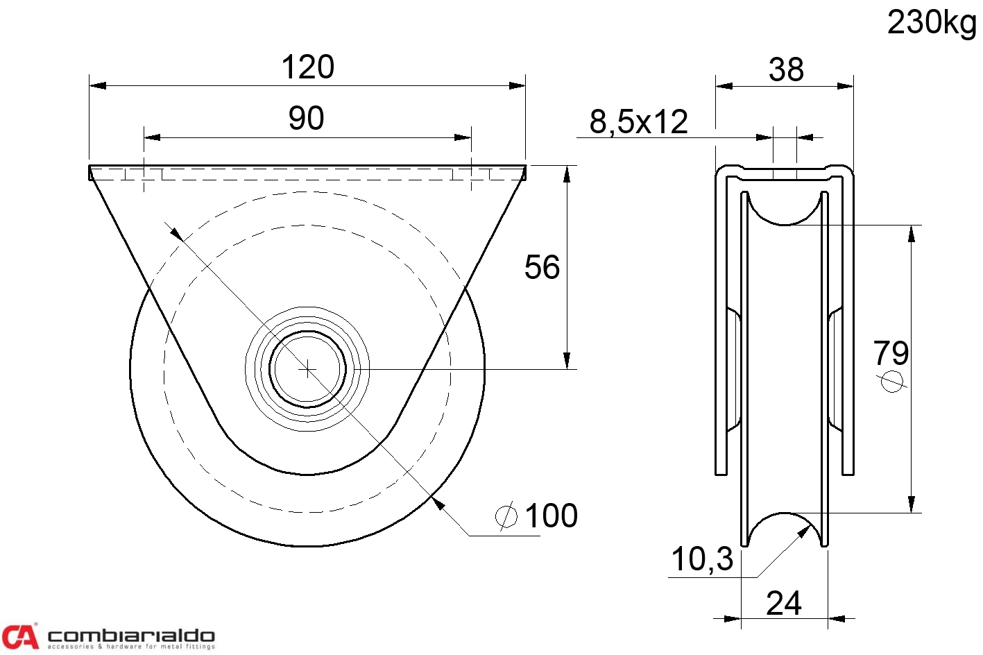 Kladka ø 100 mm s oporou Combi Arialdo, C902/20 profil, nosnost 230 kg