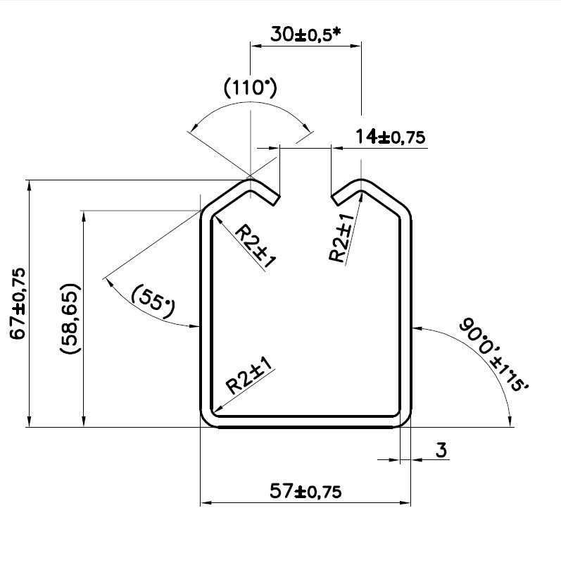 Profil GRANDE 57x68x3mm, dĺžka 3m