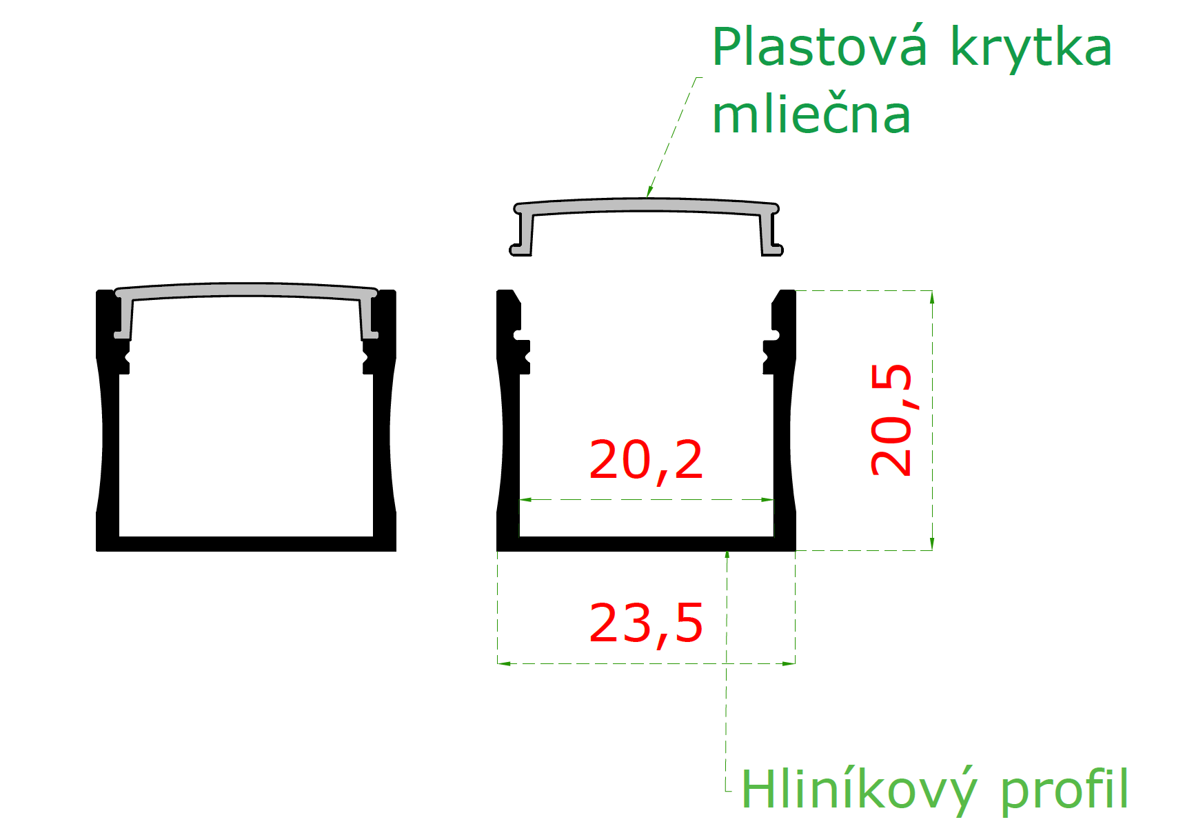 Profil L = 1250 mm, lepicí páska pro LED madlo