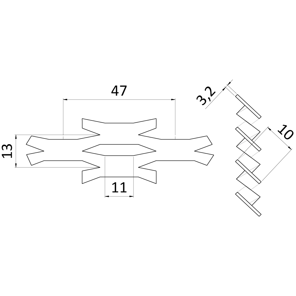Tahokov Fe šestihranné oko: 47x13mm, můstek: 5mm (1000x2000x3mm)