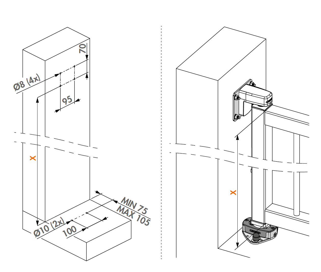 LOCINOX® INTERIO GROUND - montážní adaptér pro uchycení zavírače INTERIO na zem