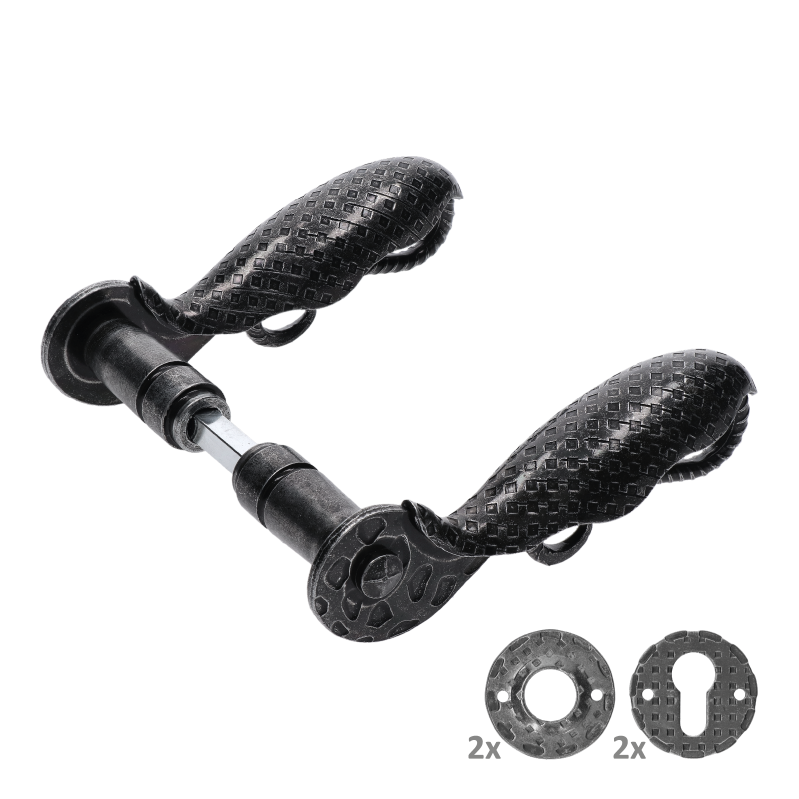 Klika 150x80mm, průměr osazení 19mm, černý zinek