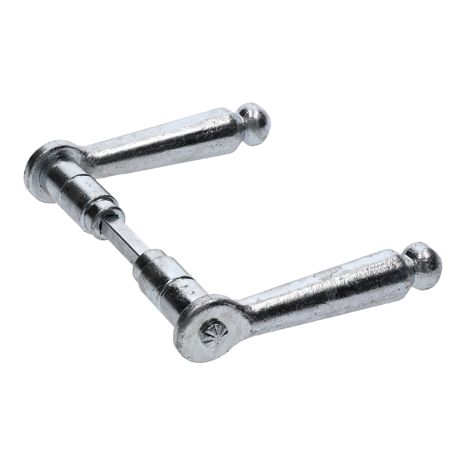 Klika 130x60mm, průměr osazení na štítek ø 18mm, bílý zinek, pár