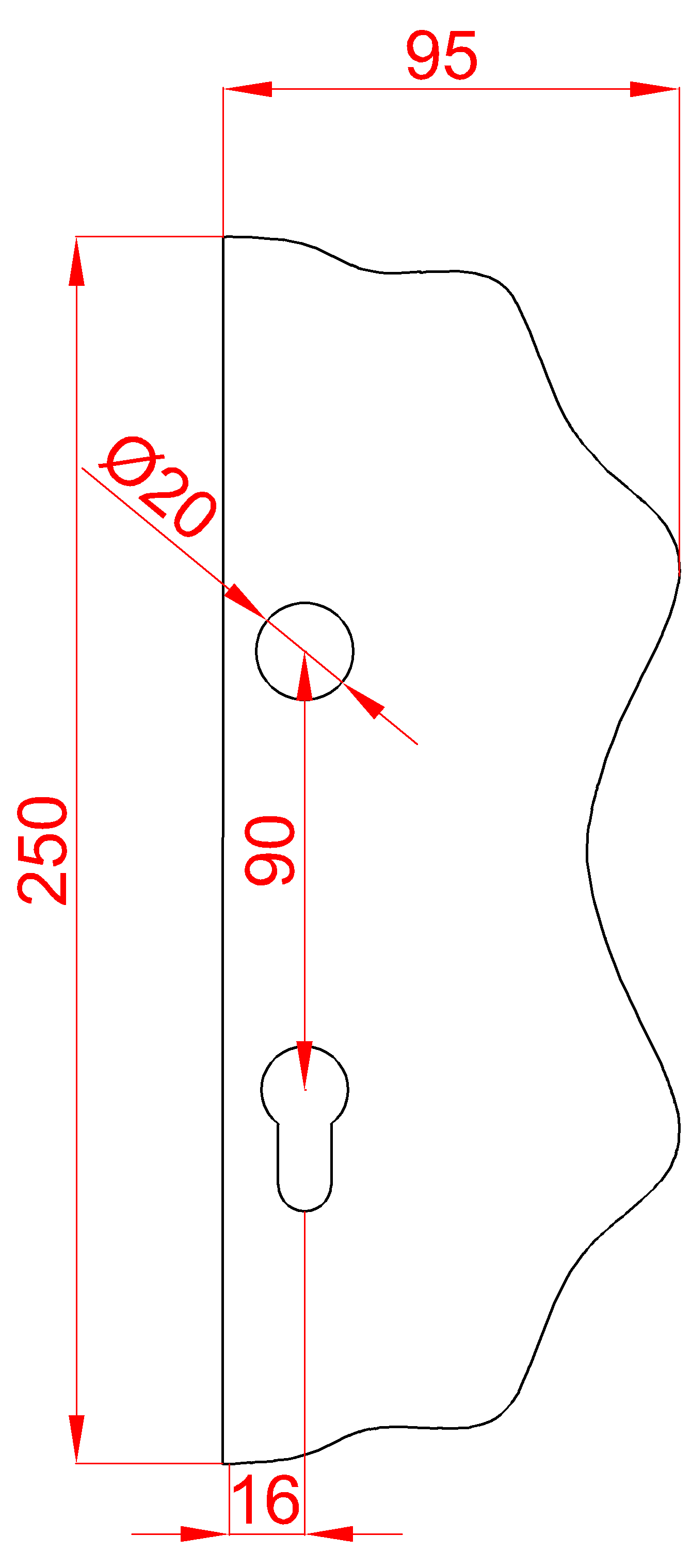 Štítek s otvory H 260xL95mm,rozteč děr 90mm,hr.3mm