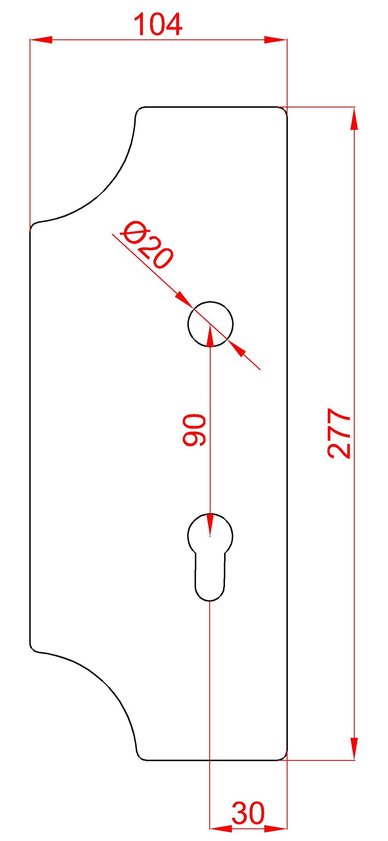 Štítek 277x104x2mm, rozteč 90mm, pro zámek ZM90/45H
