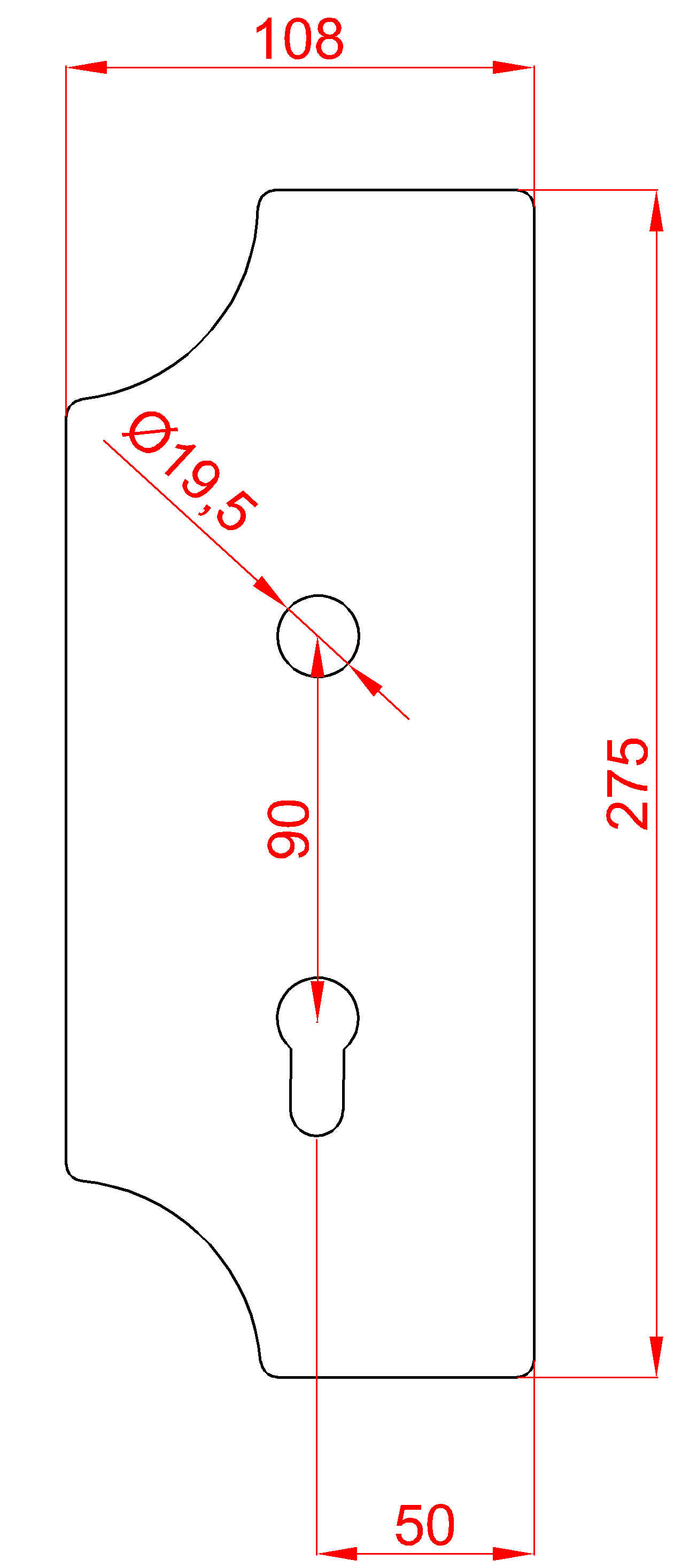 Štít 275x108x3mm, levý, pro zámek ZM90/80
