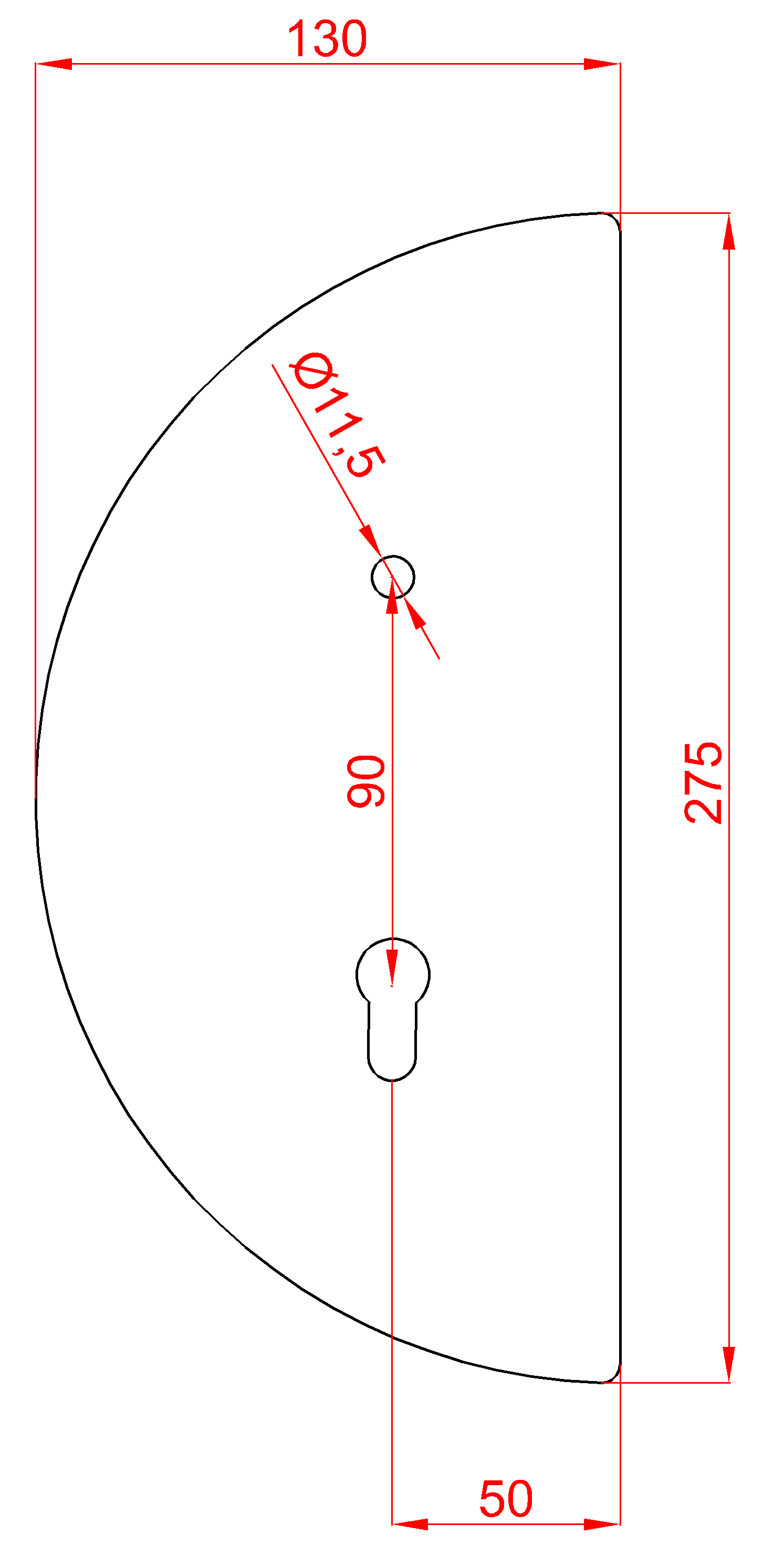 Štít 275x130x3mm, levý, pro zámek ZM90/80