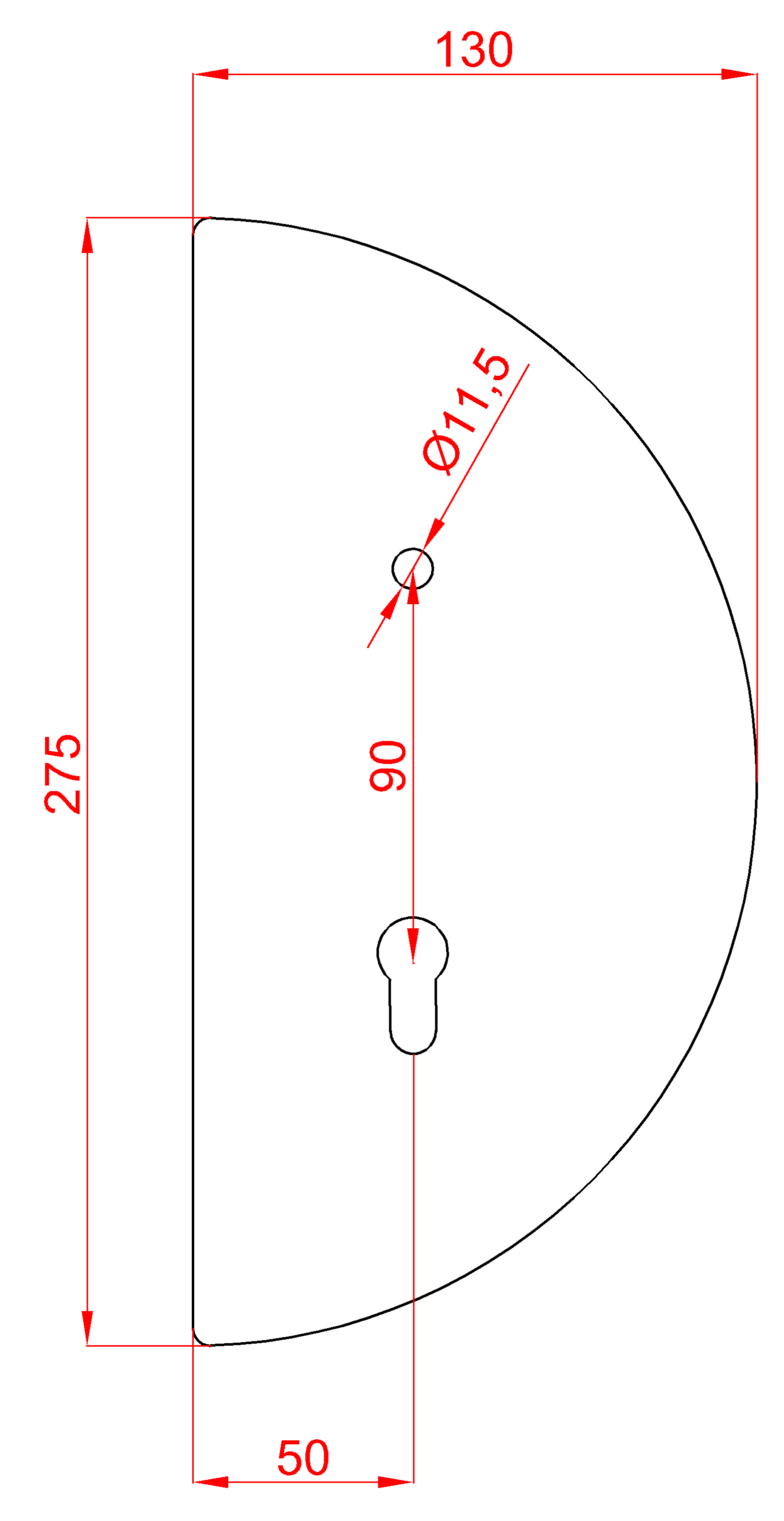 Štít 275x130x3mm, pravý, pro zámek ZM90/80