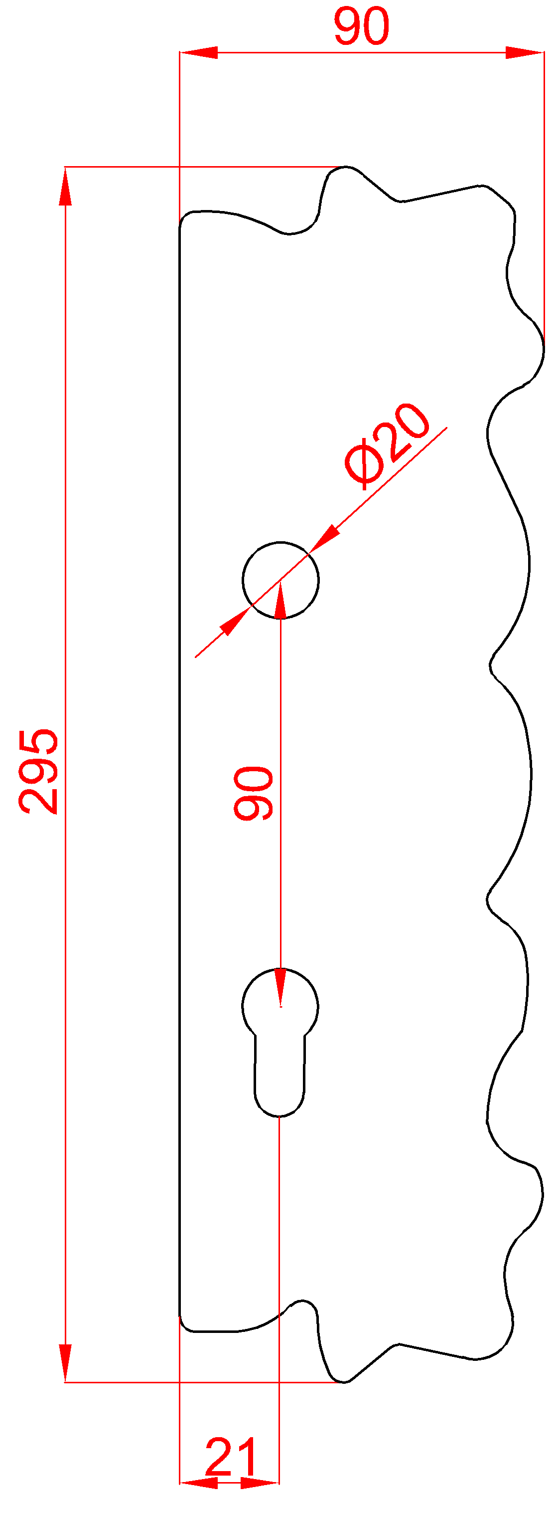 Štít 295x90x4mm, pravý, pro zámek ZM90/40H