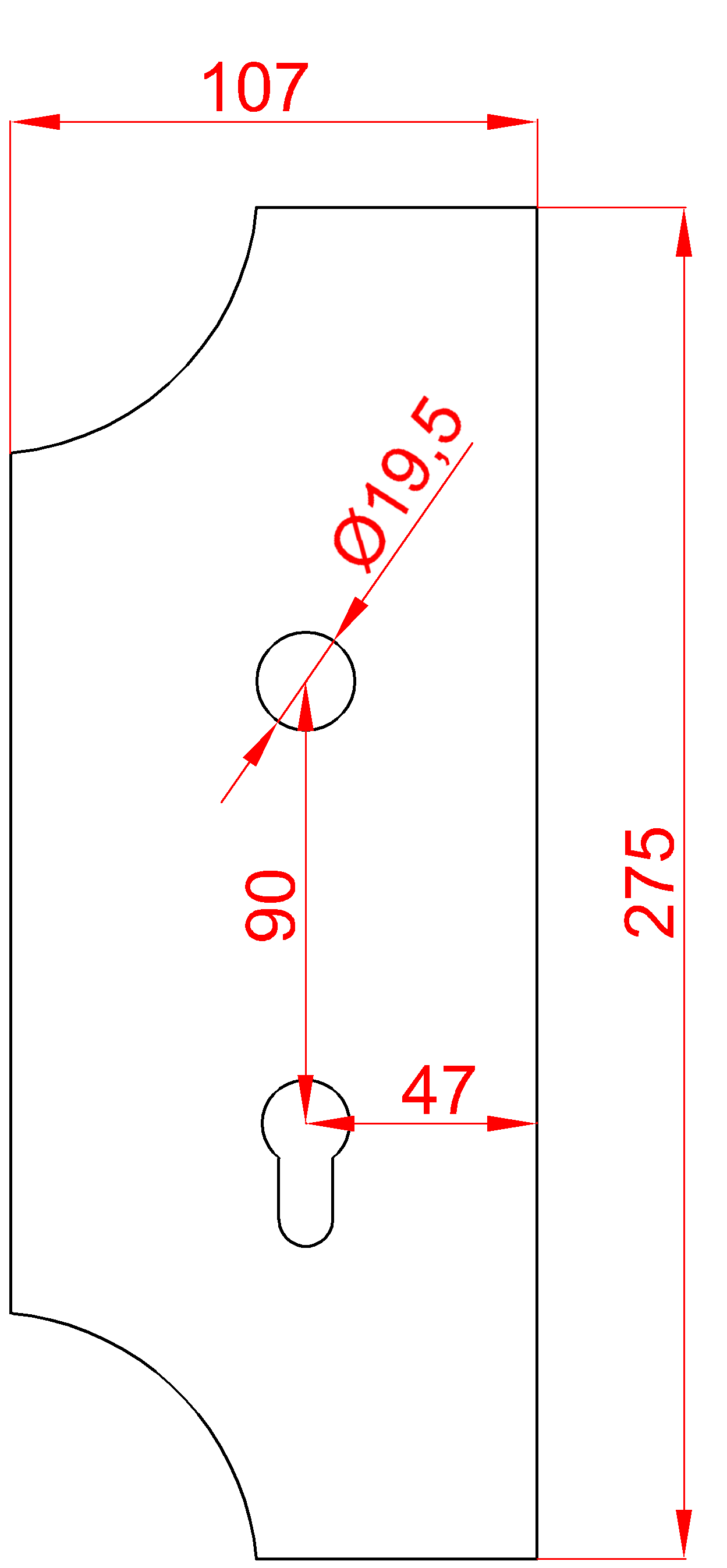 Štítek s otvory H 275 x L 107,rozteč děr 90mm,hr.3mm