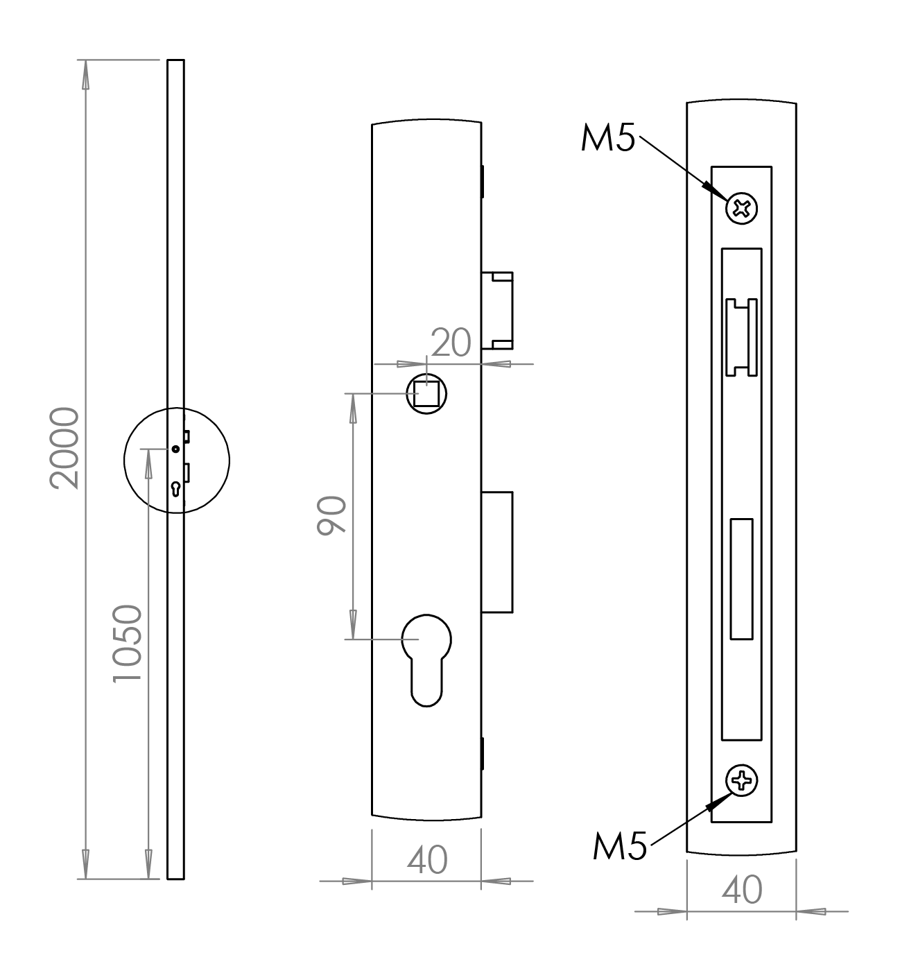 Profil 40x40x2mm H-2000mm se zámkem ZM90/40H, levý