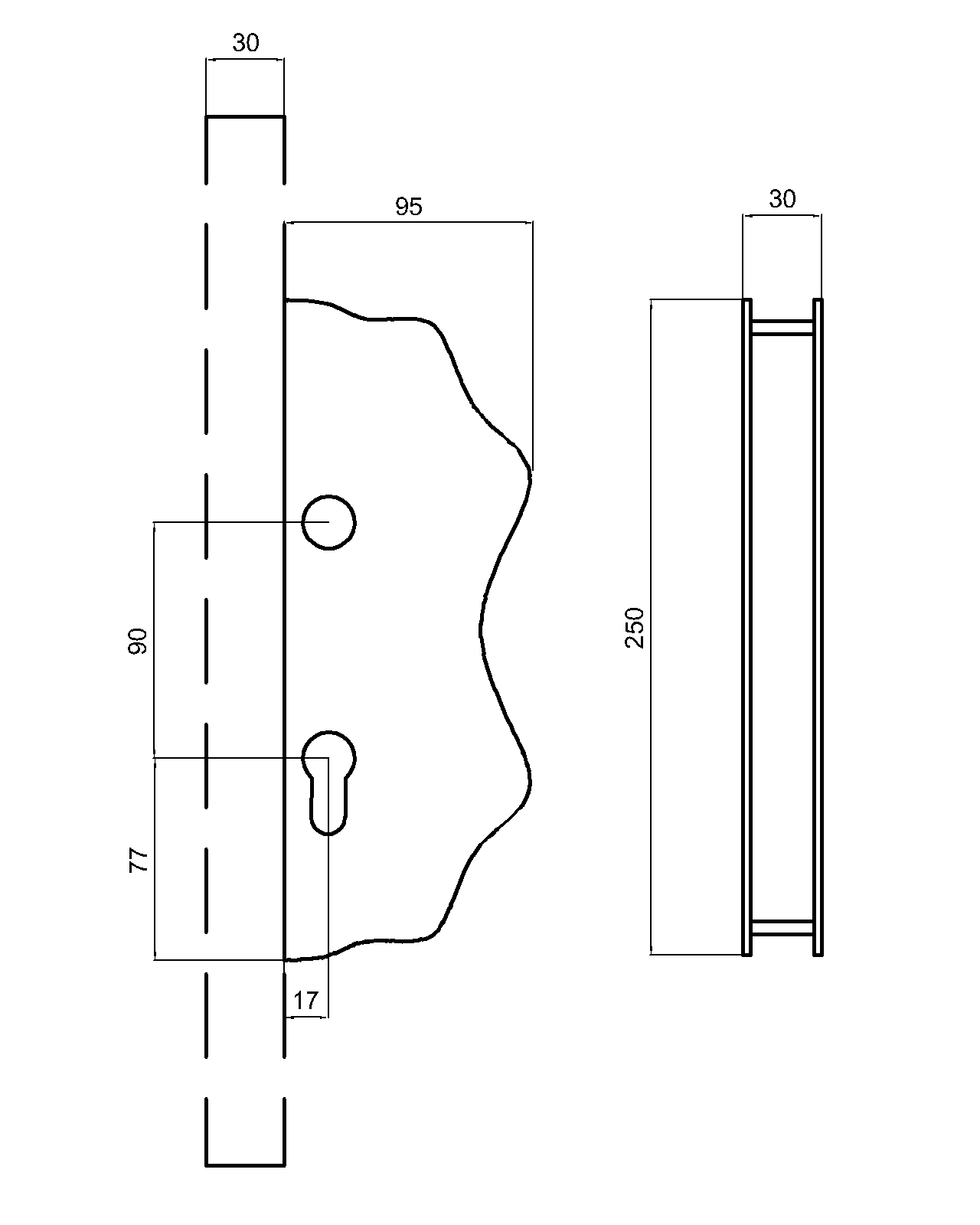 Kazetová sestava pro branku 250 x 95 x 30 mm, hladká