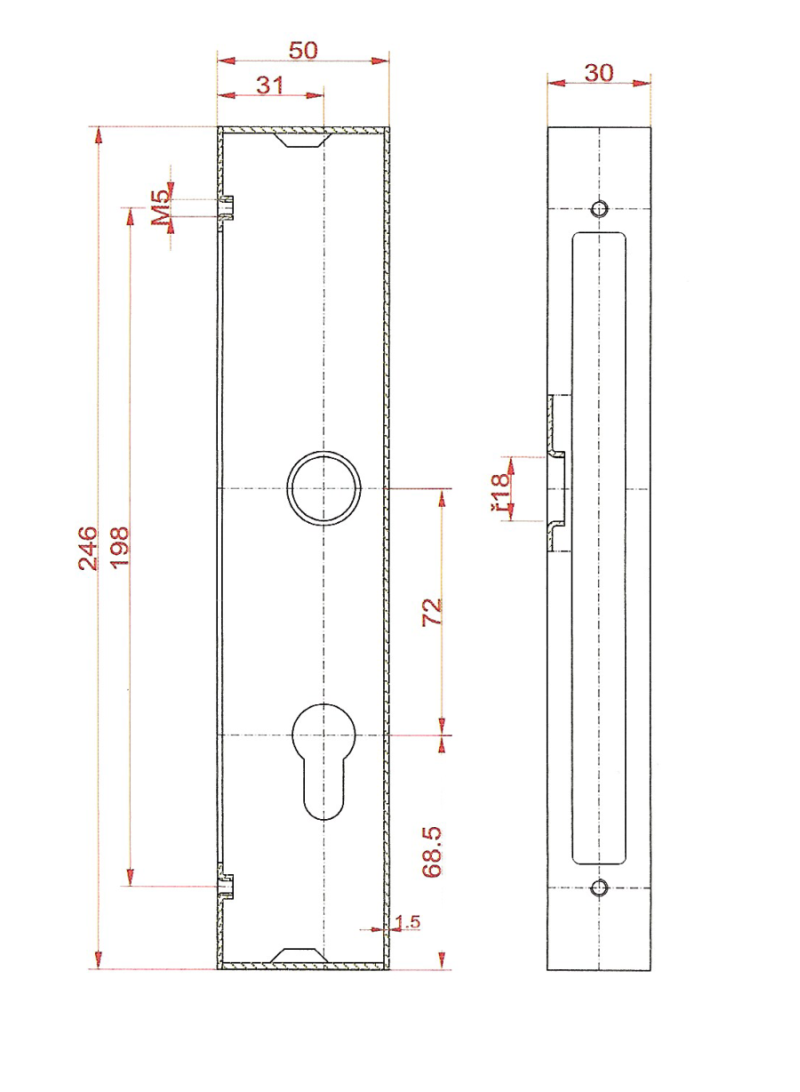 Kazeta 245x50 x 30mm, na jekl 50 x 30mm, se zámkem ZM72/50