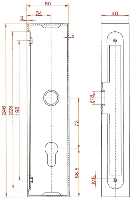 Kazeta 245x60 x 40mm, na jekl 60 x 40mm, se zámkem ZM72/50