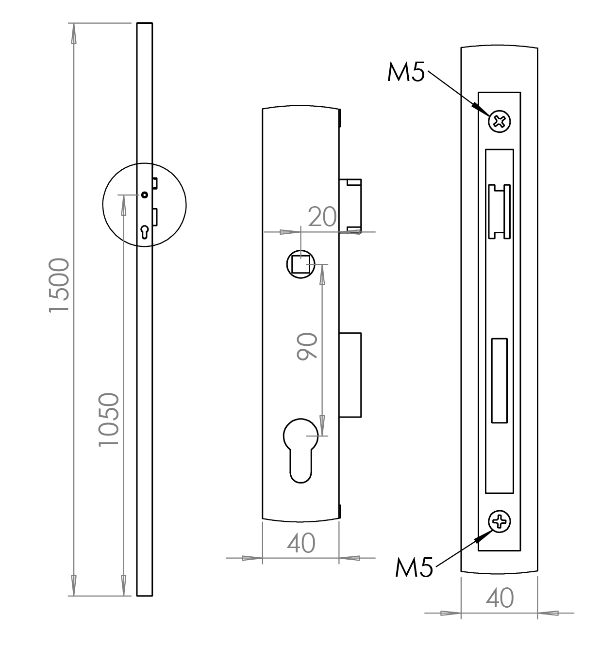 Profil 40x40x2mm H-1500mm se zámkem ZM90/40H, levý