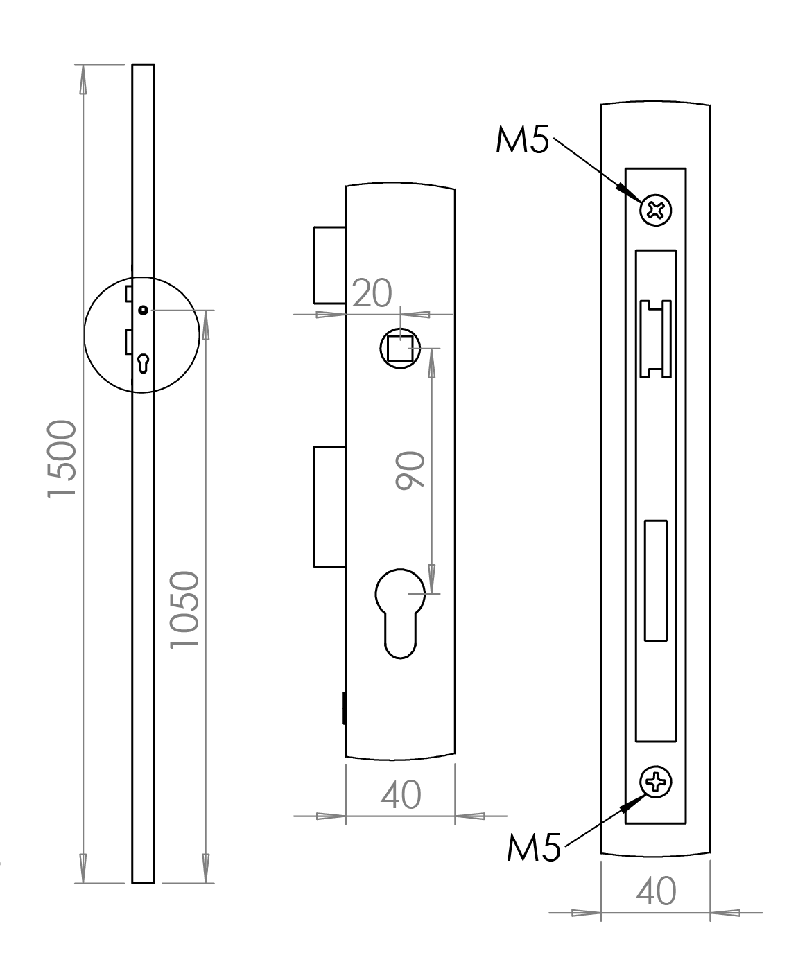 Profil 40x40x2mm H-1500mm se zámkem ZM90/40H, pravý