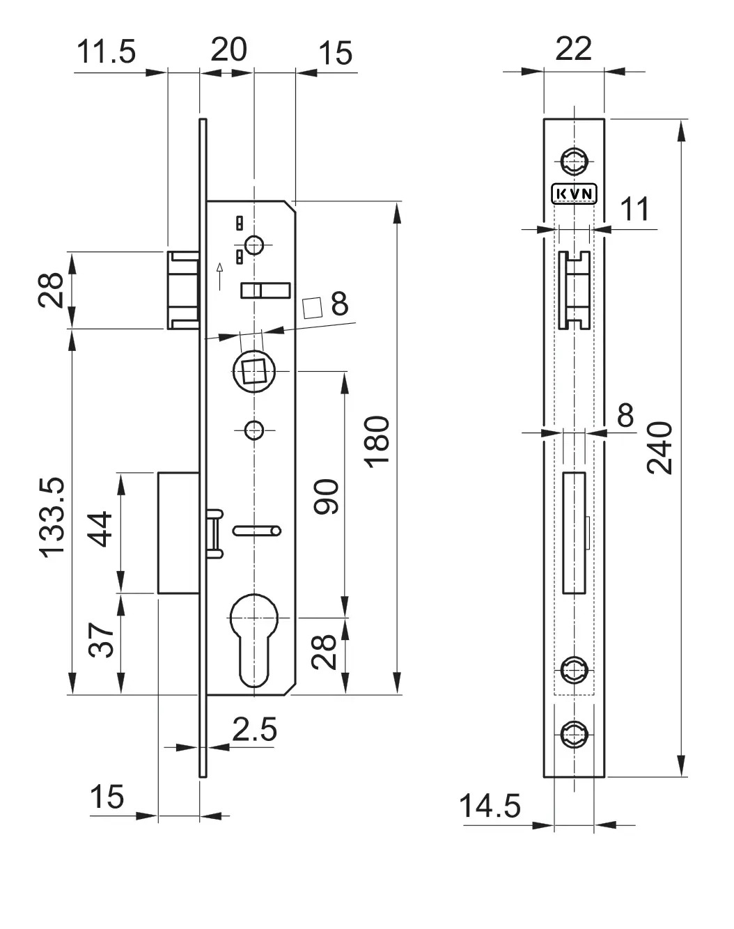 Profil 40x40x2mm H-1500mm se zámkem ZM90/40H, pravý