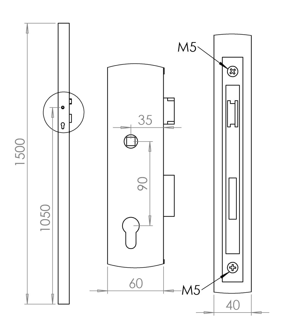 Profil 60x40x2mm H-1500mm se zámkem ZM90/50H, levý