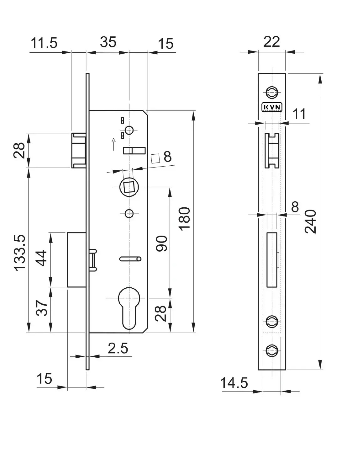 Profil 60x40x2mm H-1500mm se zámkem ZM90/50H, levý