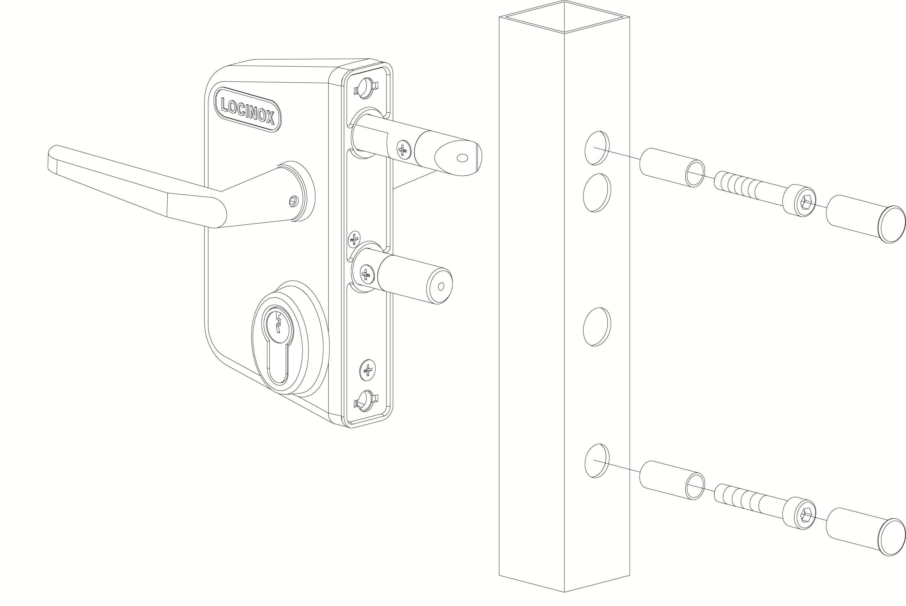 LOCINOX® Zámkový set LAKQ U2 pre profil 60 až 80 mm (kazeta, zámok, hliníkové kľučky, cylindrická vložka), voliteľná far