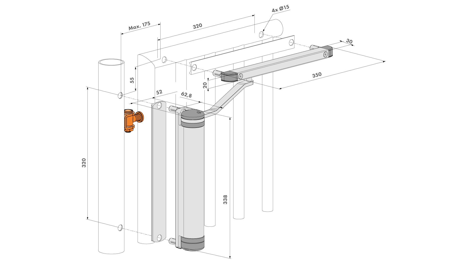 Hydraulický zatvárač, pre krídlové brány do 75 kg / 1,1 m, RAL9005