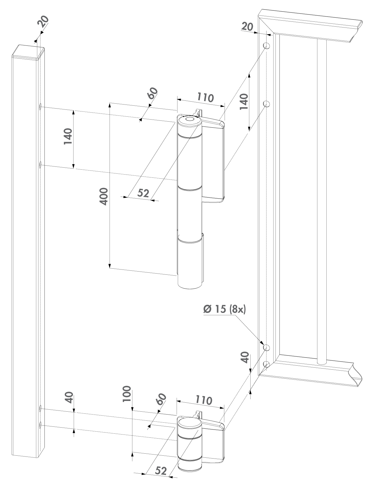 Záves otvárateľný 180°, nastaviteľný 2D, do 150 kg, SILV